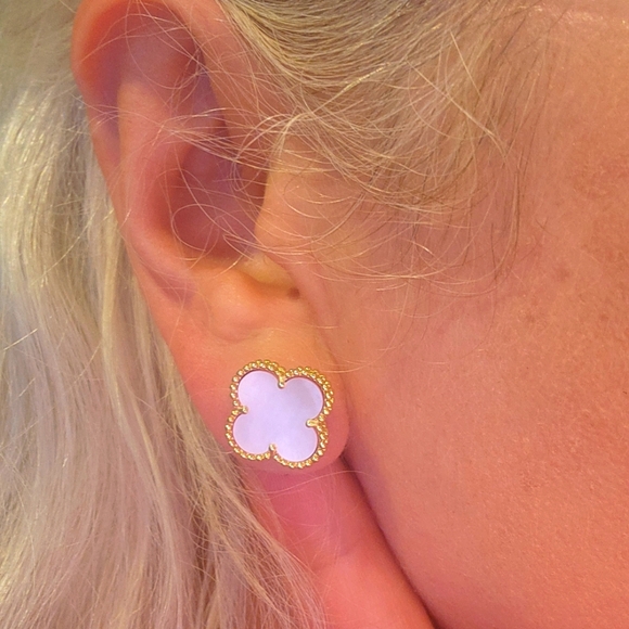 Luxury Women's Malachite Stud Earrings, Four-Leaf Clover,Silver plated. - Picture 5 of 10